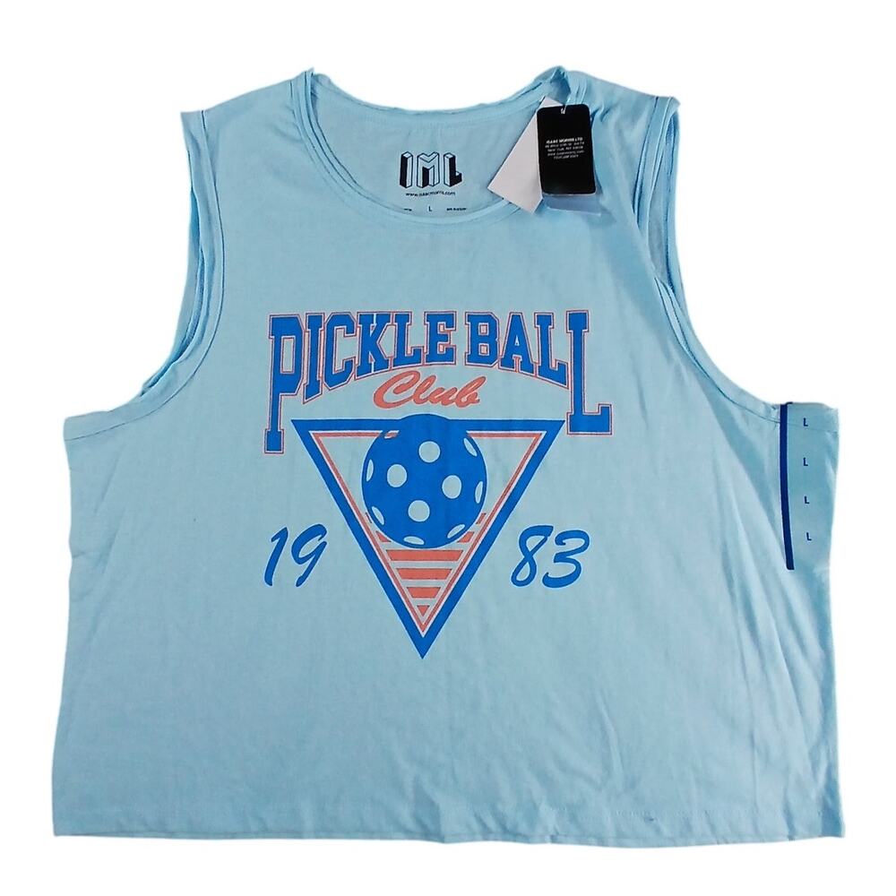 Pickleball Crop Top Shirt Womens Large Blue Sleeveless Tank Isaac Morris NWT